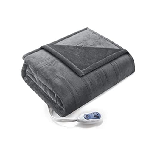 Comfort Spaces Luxury Microplush Electric Wrap Blanket Super Soft and Warm Reversible Heated Throw Poncho with Auto Shutoff, 50"x64", Grey
