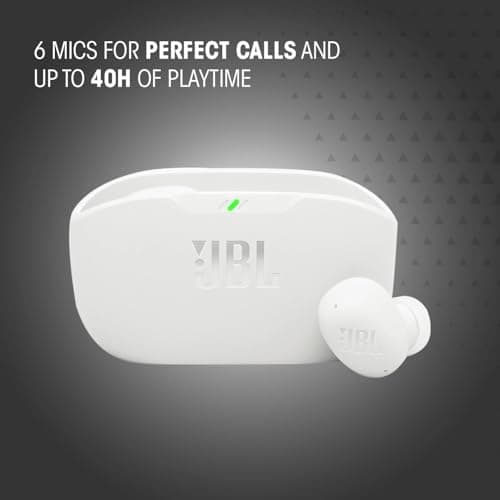 JBL Vibe Buds 2 - True Wireless Noise Cancelling Earbuds with JBL Pure Bass Sound & Smart Ambient technology, 4mics for crisp, clear calls, up to 40Hrs of Playback, IP54 Dust & Water resistant (White) 6