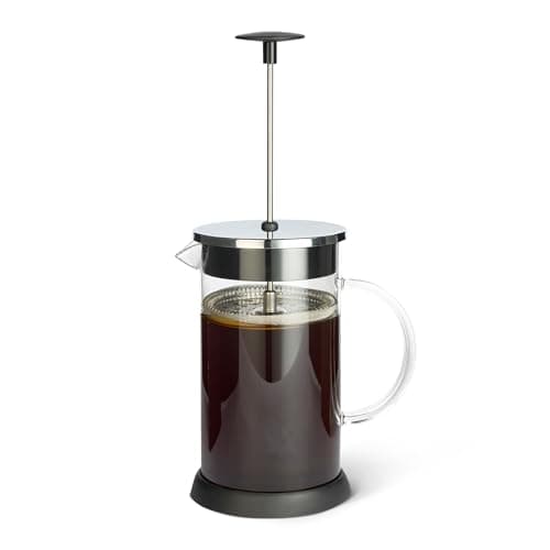 Amazon Basics French Coffee Press, 34 oz., Borosilicate Glass, BPA-Free, Triple Filtration System, Dishwasher-Safe Parts