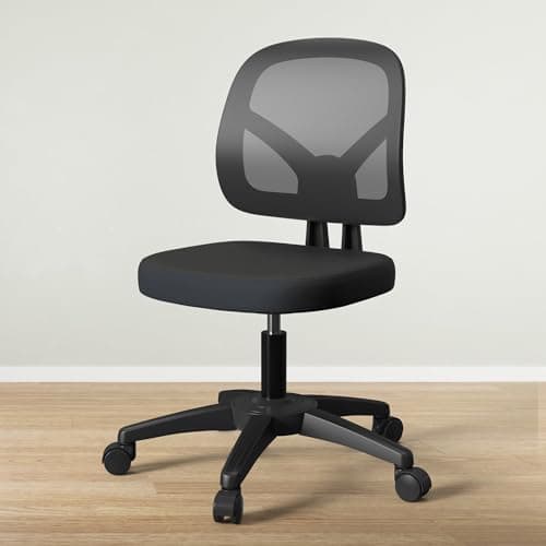 Armless Mesh Small Home Office Computer Desk Chair Without Arms with Lumber Support and Adjustable Height for Child and Adult