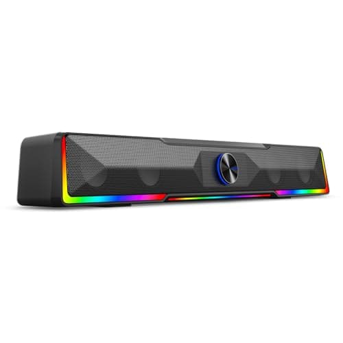 Redragon GS516 Computer Speaker, Bluetooth/USB Wired Dual Connection Soundbar - Clear Stereo Sound with Audio-Light Sync RGB Backlit, Volume Knob, USB Powered for PC/TV/Tablet, Black