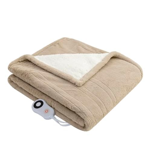 STONECREST Reversible Electric Blanket Heated Throw, 50"x60" Heating Blanket with 5 Setting Controller, 4 Hour Auto-Off, Overheating Protection, ETL Certified, Machine Washable(Beige, 50"x60")