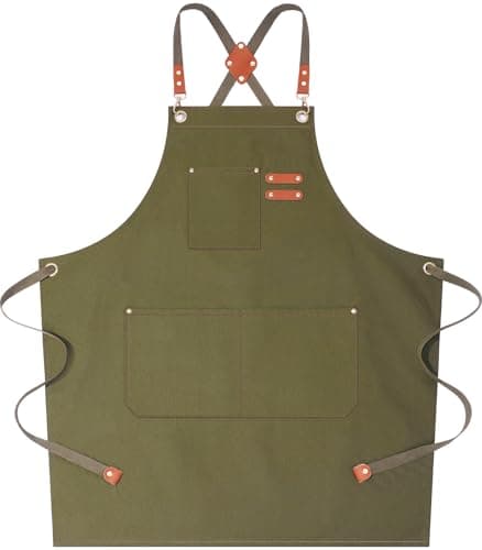 AFUN Chef Aprons for Women Men with Oversized Pockets, 12-Ounce Cotton Canvas Cross Back Water Repellent Apron (Grey Green)