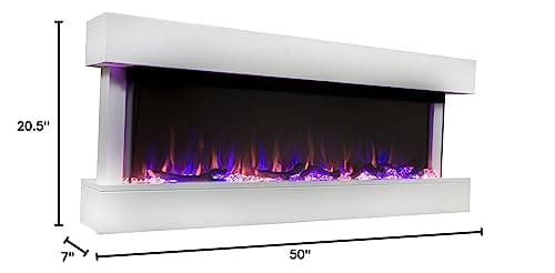 Touchstone Chesmont Smart Electric Fireplace- Wall Hanging Fireplace with 50" Wide White Floating Mantle- Alexa/WiFi Enabled-10 Color-1,500W Heater- Crystals & Driftwood-Model 80033 10