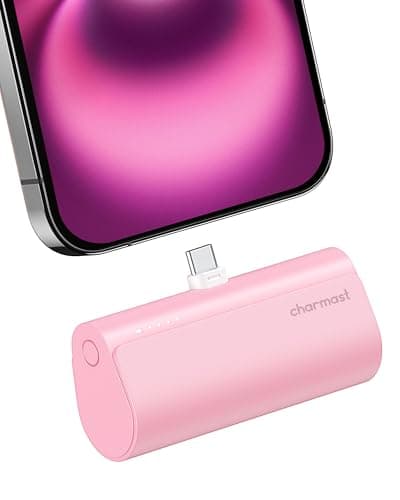 charmast Portable Charger USB C for iPhone 17/16/15, 5000mAh Fast Charging Power Bank with Built-in Type-C Connector, 20W Mini Battery Pack for iPhone 17/16/15 Series, Samsung S25/S24/S23, and More