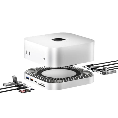 Mac mini M4 Dock, Aluminum Stand and HDMI Hub for Mac mini M4 and M4 Pro 2024 with M.2 NVMe/SATA SSD Enclosure, 4K60Hz HDMI,10G USB A/C, 5G USB A*2, USB-C Charge, SD/TF, Audio