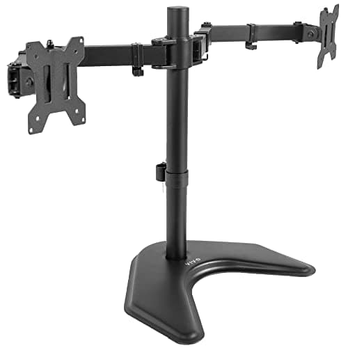 VIVO Dual LED LCD Monitor Mount, Free-Standing Desk Stand for 2 Screens up to 32 Inch, Heavy-Duty Fully Adjustable Arms with Max VESA 100x100mm, Black, STAND-V032F