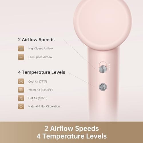 Dreame Gleam Hair Dryer for Women – Powerful Fast Drying, Lightweight, 200M Negative Ions for Frizz-Free Shine, Low Noise, Intelligent Temperature Control, 4 Temp Settings, Compact & Ergonomic Design 8