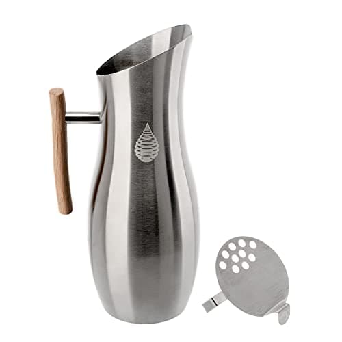 Invigorated Living Stainless Steel Water Pitcher with Lid, Ice Guard, Wooden Handle, Ideal for Cold and Fruit Infused Water (1.9L, No Filter)