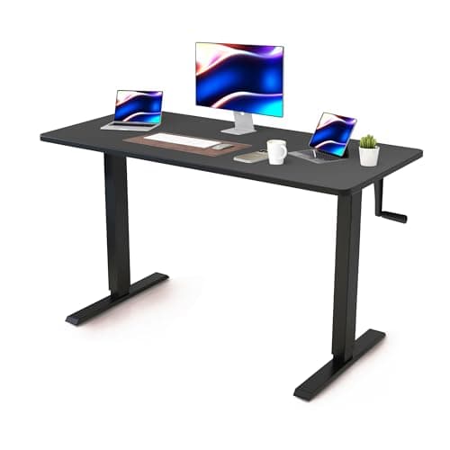 Win Up Time Whole Piece Desktop Manual Standing Desk Adjustable Height- Crank Stand Up Desk, Sit Stand Desk with Frame Computer Desk 48 x 24 Inch