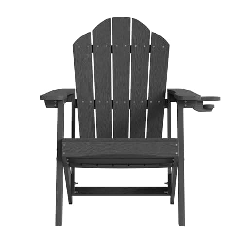 LUE BONA HDPE Adirondack Chairs Set of 4 - Weather Resistant Seating with Cup Holder for Patio, Fire Pit, Deck & Resort Garden, Black 7