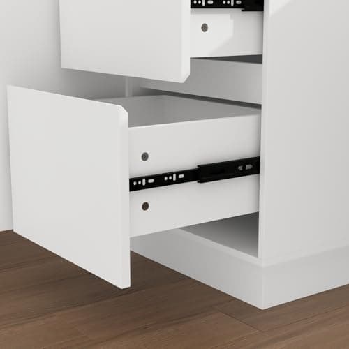 ROMSHINE 54.3" L Shaped Electric Standing Desk with File Cabinet, Height Adjustable Stand up Desk with Drawers, Home Office Computer Gaming Table, White 7