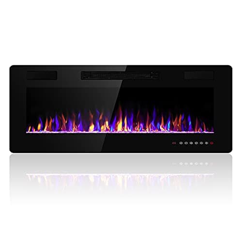 Electactic 36 Inch Electric Fireplace Insert Ultra-Thin - Recessed & Wall-Mounted Fireplace Heater with Thermostat, Adjustable Flame, Remote Control - Linear with Timer, Touch Screen, 750/1500W