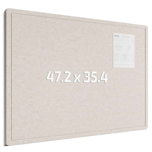 Fluxynara Large Bulletin Board, 47.2" x 35.4" Cork Board Alternative with 24 Safe Removable Adhesive Tabs, Foldable Felt Pin Board for Home Office, Classroom, Bedroom,Entryway for Walls— Oatmeal