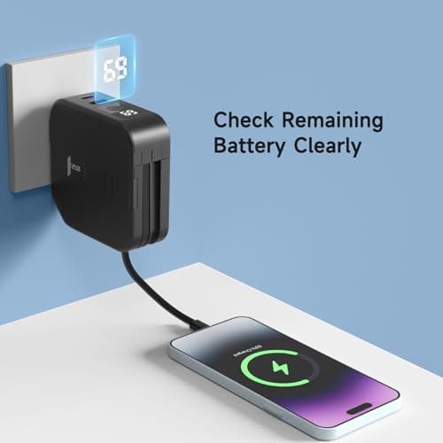 Powerpack Universal 5 in 1 Travel Power Bank - for Magsafe Battery Pack,10000mAh Power Bank with Built in Cable - Wireless Portable Charger for iPhone 15/15 Pro/ProMax, iPhone 14/13/12 Series 7