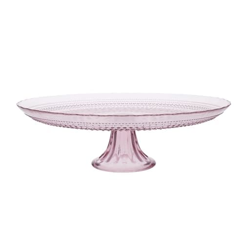FORTESSA Jupiter Beaded Hobnail Glass Vintage Themed Collection, 13 Inch Vintage Cake Stand, Dishwasher-Safe, Glass Cake Stand, Pink