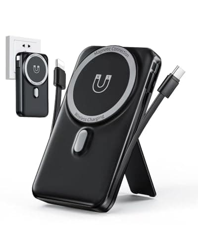 for Magsafe Portable Charger 10000mAh Wireless Magnetic Power Bank, 22.5W PD 3.0+QC 4.0 Fast Charging Battery Pack, Built-in Cables &AC Wall Plug &LED Display &Stand for iPhone 17/16/15/14/13 Series