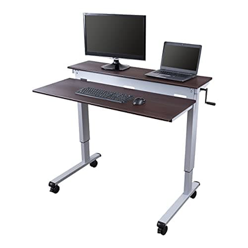 S STAND UP DESK STORE Crank Adjustable Tier Standing Desk with Heavy Duty Steel Frame (Silver Frame/Dark Walnut Top, 48in Wide)