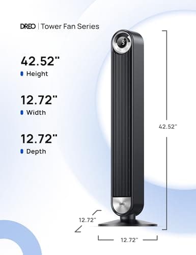 DREO Tower Fan for Bedroom, Upgraded DC 9 Speeds 25dB Ultra-Quiet Floor Fan, 90° Oscillating Fans with 28ft/s Velocity, 12H Timer, Standing Fan, Bladeless Fan Powerful for Home Office Room 8