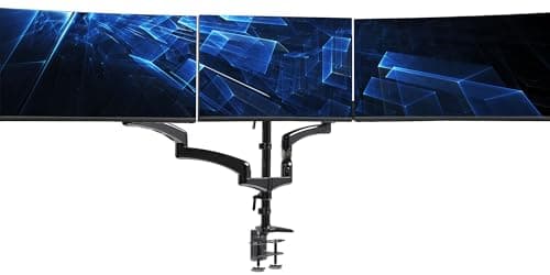VIVO Triple Pneumatic Monitor Mount for 3 Screens up to 32 inches, Fully Adjustable, Heavy Duty Desk Stand with C-Clamp Grommet, Black, STAND-V300G