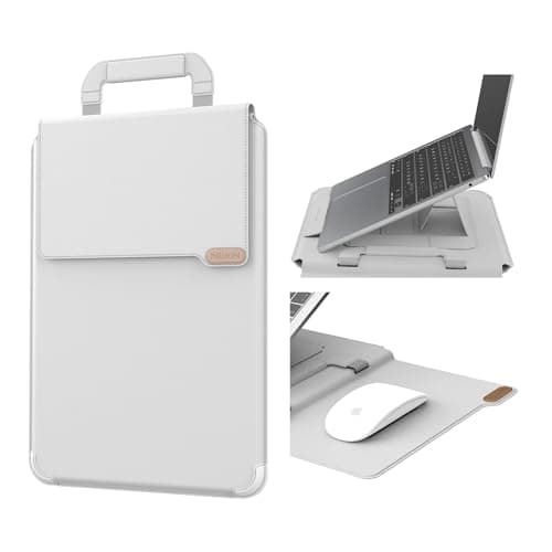 Nillkin Upgraded 15-16 Inch Laptop Sleeve Case for MacBook/Dell/HP/Lenovo/Asus, Unique Slim Travel Computer Bag with Adjustable Stand & Mouse Pad, Magnetic Handle, PU Leather, Gray