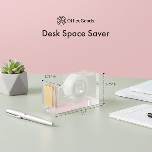 OfficeGoods Acrylic Tape Dispenser – Modern Desk Organizer for Office Supplies – Heavy Duty Refillable Tape Holder for Home and School Crafting – Stylish Desktop Accessory for Gift Wrapping, Gold 5