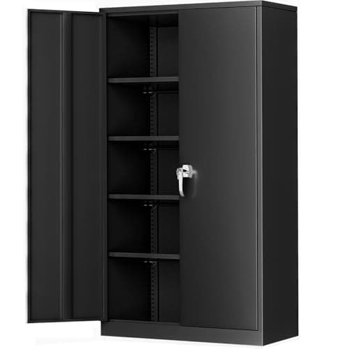 Greenvelly Steel SnapIt Storage Cabinet, 72" Locking Metal Garage Storage Cabinet with 4 Adjustable Shelves, 2 Doors and Lock for File, Office, Garage, Home (Black)