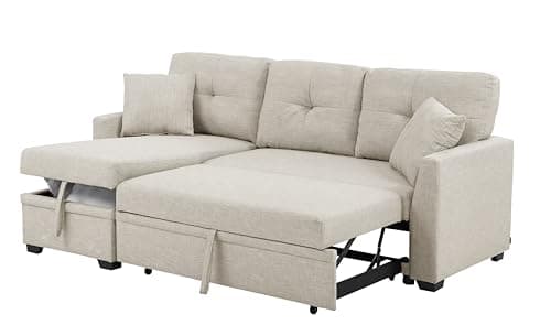 ERYE 83-inch Pull Out Sleeper Couch Bed, L-Shaped Corner Reversible Sleeper Sectional Sofa Polyester Blend Tufted Upholstered Convertible Sofa Bed with Storage Chaise for Home Apartment Living Room 9