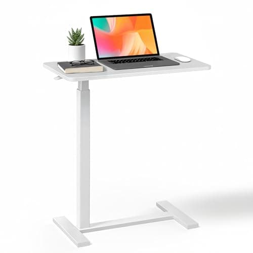 Mobile Standing Desk, Adjustable Height Desk with Hidden Casters, Portable Laptop Computer Table with Rolling Wheels, for Sit Stand Workstation, Compact and Sturdy for Home, Office, Dorm, White