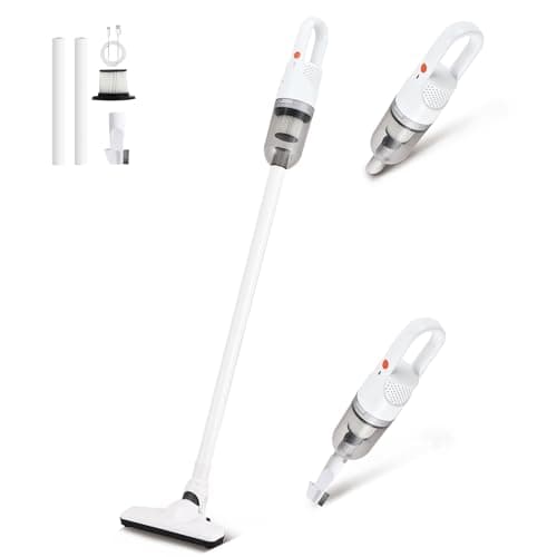SIPPON 6-in-1 Lightweight Stick Vacuum Cleaner with 100W Powerful Motor, Mini Portable Household Handheld Vacuum Cleaner for Domestic Hard Floors, Carpets and Pet Hair (White Cordless Without Plug)