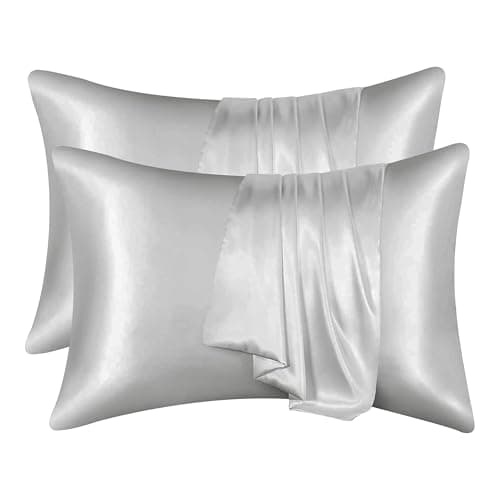 ASXEU 100% Pure Mulberry Silk Pillow Cases 2 Pack, Standard Size 20" x 26", Soft Smooth Cooling, Grey