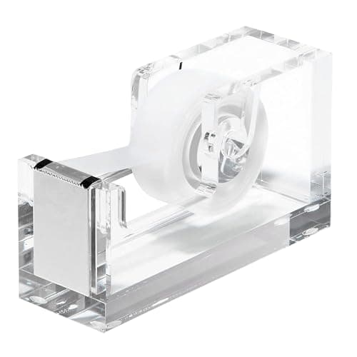 OfficeGoods Acrylic Tape Dispenser – Modern Desk Organizer for Office Supplies – Heavy Duty Refillable Tape Holder for Home and School Crafting – Stylish Desktop Accessory for Gift Wrapping, Silver