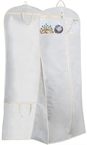 MISSLO 70" Bridal Wedding Gown Dress Garment Bag with Accessories Pouch Large Travel Garment Cover 8" Gusset (White)