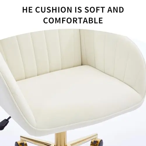 YITAI Velvet Office Desk Chair with Wheels and Gold Base,Modern Height Adjustable 360 Degree Swivel Upholstered Vanity Chairs with Arms for Living Room Bedroom, Study,Cream 9