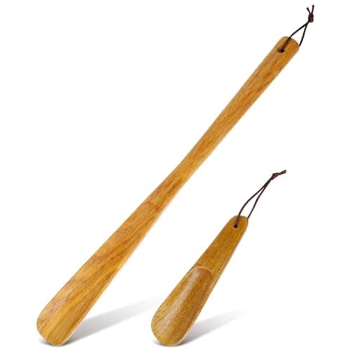 Healifty Wooden Shoe Horn 2 Pcs - 15.5in & 6.2in Shoe Spoon for Boots and Shoes, Shoe Horn Long and Short Handle for Seniors, & Adults