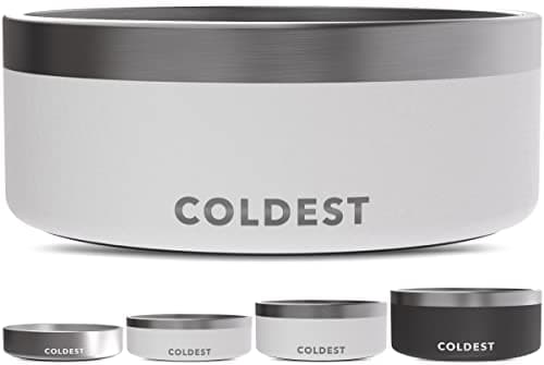 Coldest Dog Bowl - Anti Rust Metal, Non Slip, 3 Layers Insulated Stainless Steel Dog Bowls - Spill Proof & Heavy Duty - Water Bowl for Dogs, Cats & Pets, Dish Washer Safe (64 oz, Epic White)