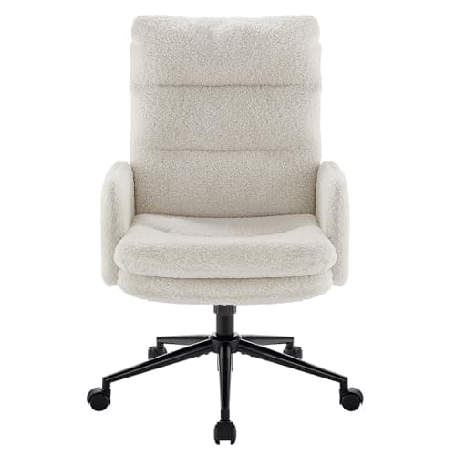 IWMH High-Back Home Office Chair,Upholstered Desk Chair with Armrests,Height Adjustable Armchair with Wheels, Swivel Office Desk Chair, Ergonomic Computer Task Chair, Leisure Armchair Cashmere(White)