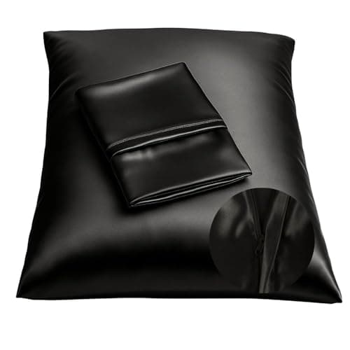 BLISSFORD Black Satin Pillowcase with Zipper for Hair and Skin Care, Feels Soft and Cool Like a Silk Pillowcase, Satin Pillow Cases 2 Pack, Slik Pillow Cover, Queen Size - 20x30