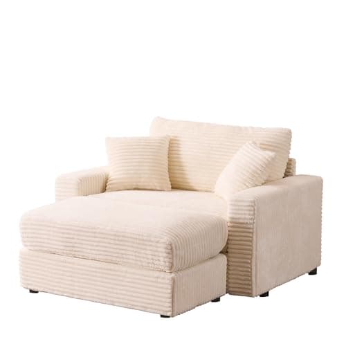 SULOPS Oversized Chaise Lounge Chair, 54.3“ Single Sofa with Ottoman, Modern Comfy Sofa Deep Seat Couch for Living Room, Backrest Not Adjustable(Corduroy Beige)
