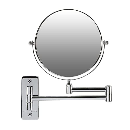 OVENTE 7" Wall Mounted Makeup Mirror with 1X/7X Magnification, Double Sided Magnifying Round Bathroom Vanity Mirror, 360° Swivel Design, Extendable and Folding Arm, Polished Chrome MNLFW70CH1X7X
