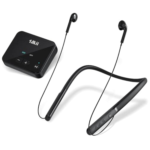 1Mii Wireless Headphones for TV, Wireless Neckband Earbuds for TV Watching for Seniors with Transmitter, No Audio Delay, Auto-Pair, Plug n Play, 3,5mm AUX/RCA/Optical,Lightweight and Comfortable