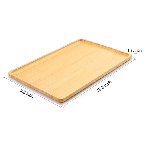 Webacoo Bamboo Tray with Handles - Lightweight Serving Tray for Breakfast in Bed, Coffee Table, BBQ, Kitchen, Ottoman & Party - Perfect for Lap, Couch & Gifting - Large Size Wood Tea Tray - 15”x10” 2
