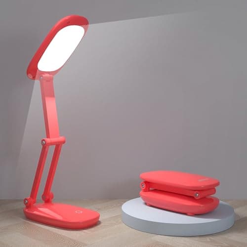 Akejrym LED Desk Lamp for Office Home & Battery Operated Lamp Rechargeable Lamp Foldable & Portable Light, [2-Fold Bracket] 3 Brightness Dimmable Small Desk Lamp Wireless Reading Lamp (Red)