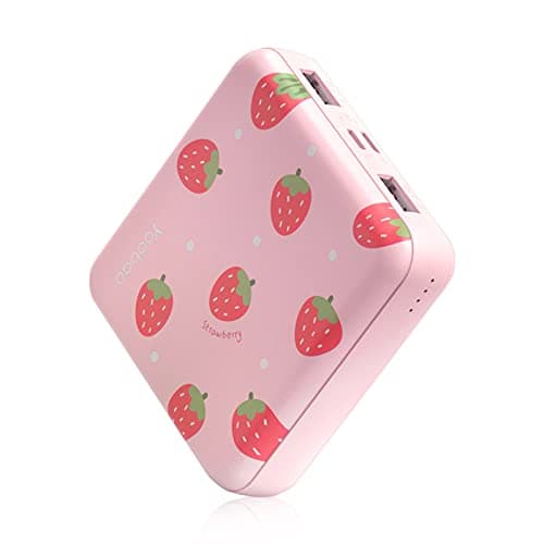 Yoobao Portable Charger 10000mAh, Cute Power Bank USB-C for Girls Travel, 2 Outputs & 2 Inputs (5V/2.1A), Mini Phone Battery Pack for iPhone 11/12/13/iPad/Android (Strawberry)