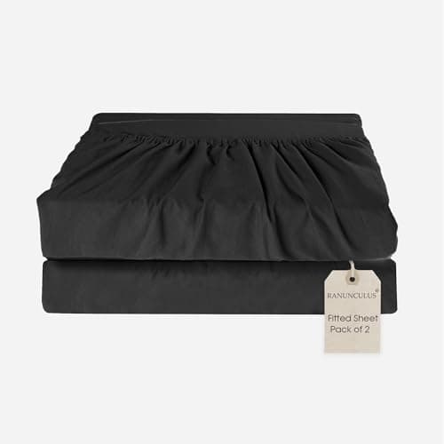 2-Pack Washed 16" Deep Pocket Fitted Sheet Full Size - Pack of 2 Black Bed Sheet - Soft Brushed Microfiber - Fits 8 to 16 inch Mattress - Breathable, Fade Resistant,Easy Care (Black,54"x75")
