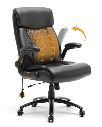 500LBS Big and Tall Office Chair, Heavy Duty Office Desk Chair with Padded Flip-Up Arms, Adjustable Lumbar Support & Tilt Lock, High Back Ergonomic Executive Computer Chair for Work & Study, Black