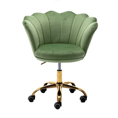 Hegmentine Modern Home Office Desk Task Chair with Wheels, Swivel, Height Adjustable, Velvet, Olive Green