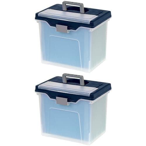 Generic (2 Pack) - Large Mobile File Box, Letter Size, 11.62"" H x 13.5"" W x 10"" D, With Utility Compartment and Handle, Clear Body/Blue Lid, 110988