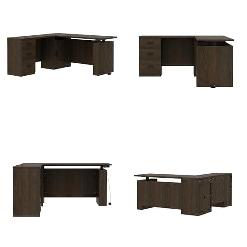 Homsee 63" W L-Shape Standing Desk with Storage Cabinet, Electric Height Adjustable Corner Stand Up Computer Desk with Drawers for Home Office, Brown 8