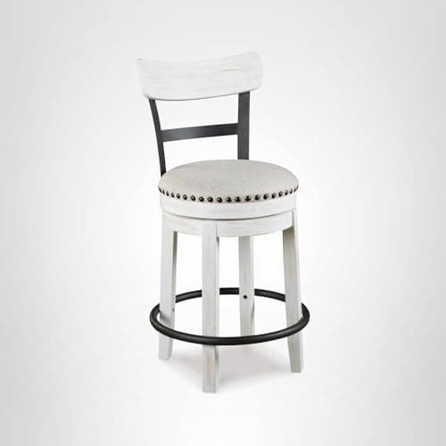 Signature Design by Ashley Valebeck Barstool, Rustic-Industrial Counter Height Chair, 360° Swivel, Wood & Metal Frame, Cushioned Seat, Ideal for Kitchen Island with Seating, Vintage White 11